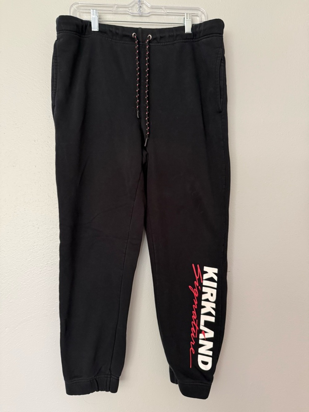 Kirkland Signature Black Jogger Sweatpants with White & Red Logo